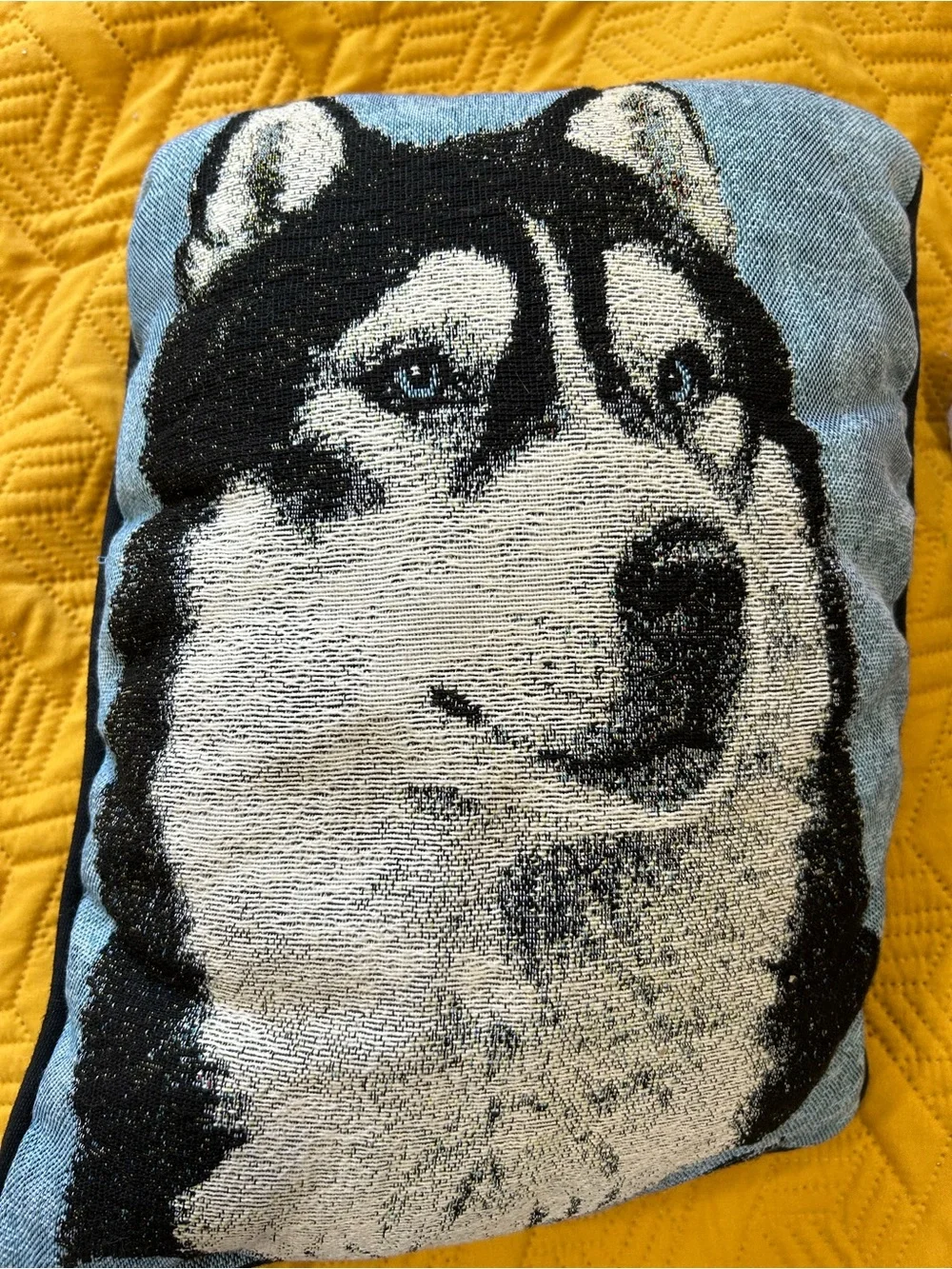 Vintage Blue-Eyed Husky Dog Tapestry Accent Pillow Cushion